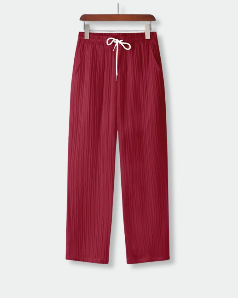 Men’s Eco-Luxe Pleated Lounge Pants – Burgundy (Sugarcane-Inspired)