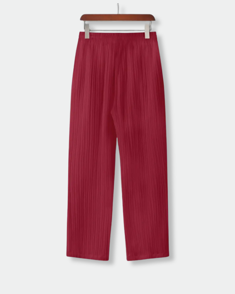 Men’s Eco-Luxe Pleated Lounge Pants – Burgundy (Sugarcane-Inspired)