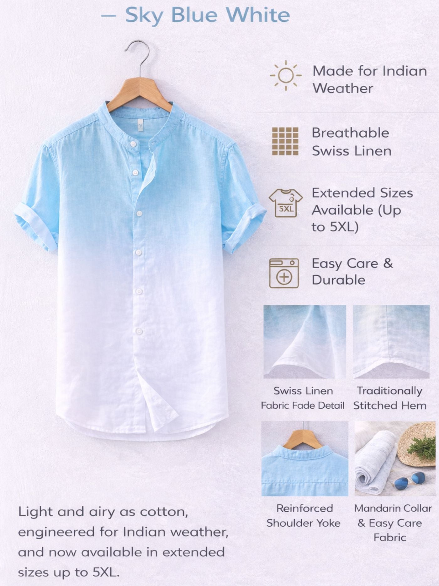 Swiss Linen Fade Shirt – Sky Blue White