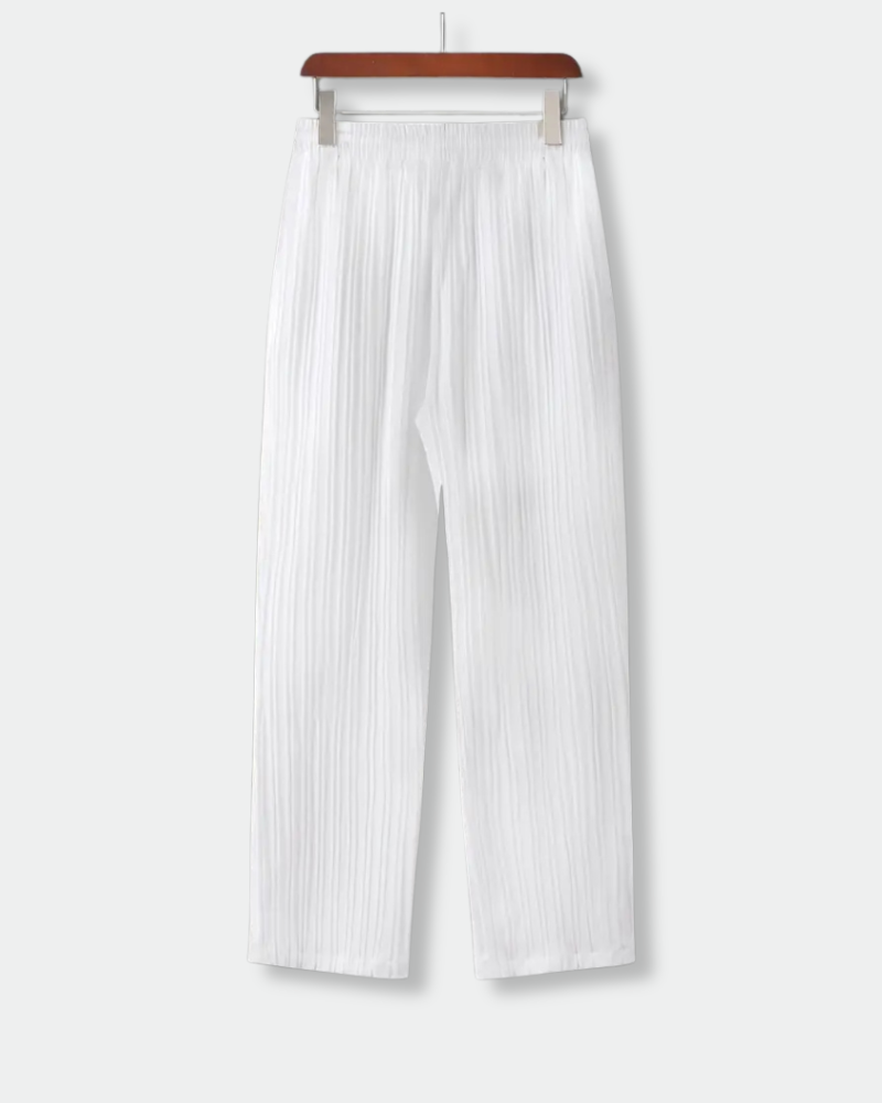 Men’s Ivory Cane Pleated Lounge Pants – Lightweight & Breathable