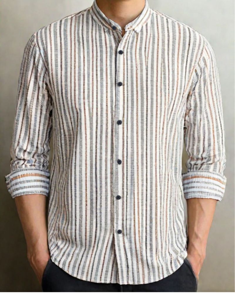 Men's Casual Striped Button-Down Shirt1