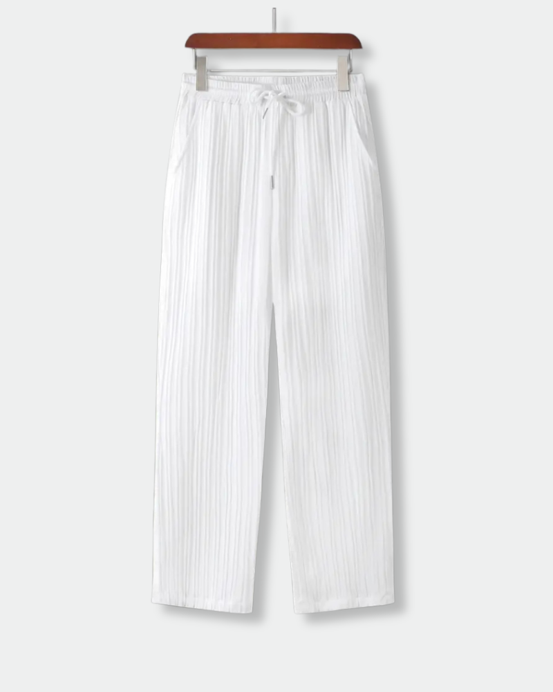 Men's Ivory Cane Pleated Lounge Pants | Lightweight White Trousers Men's Ivory Cane Pleated Lounge Pants | Lightweight White Trousers
