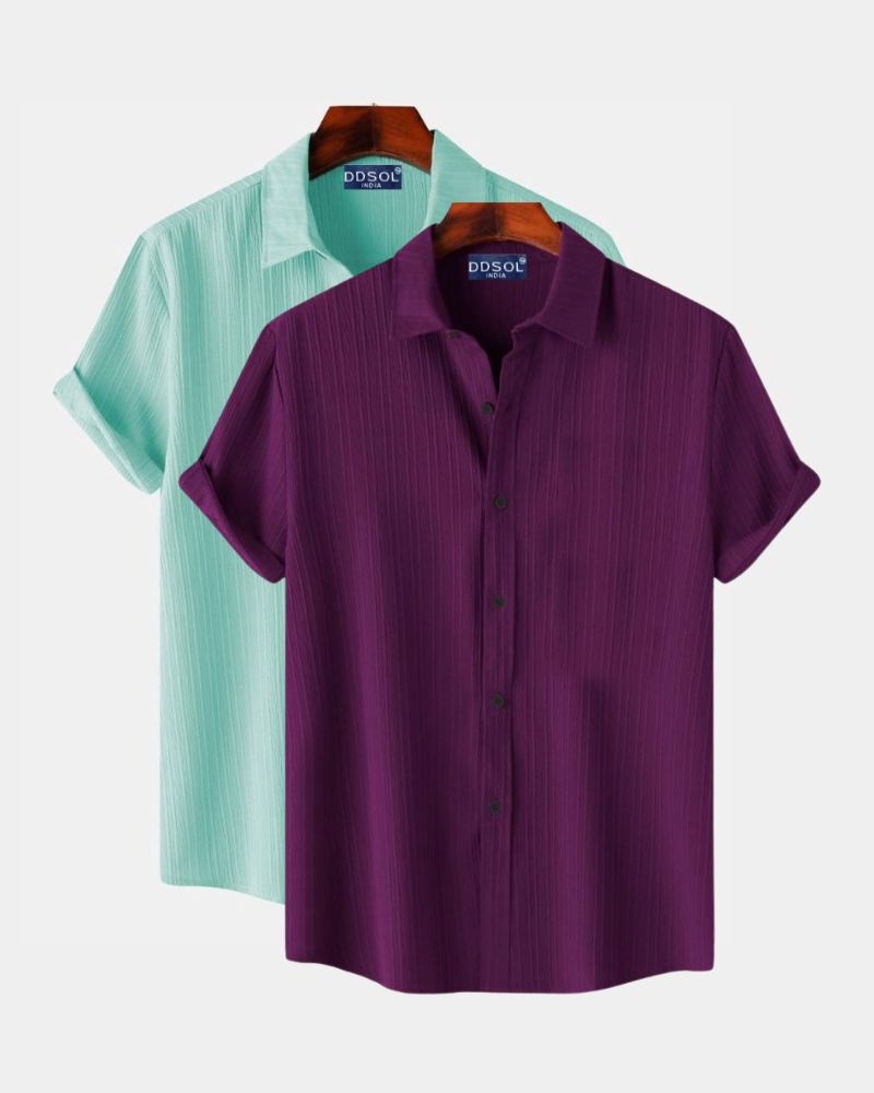 Pack of 2 Mint Green & Deep Purple Shirt Combo