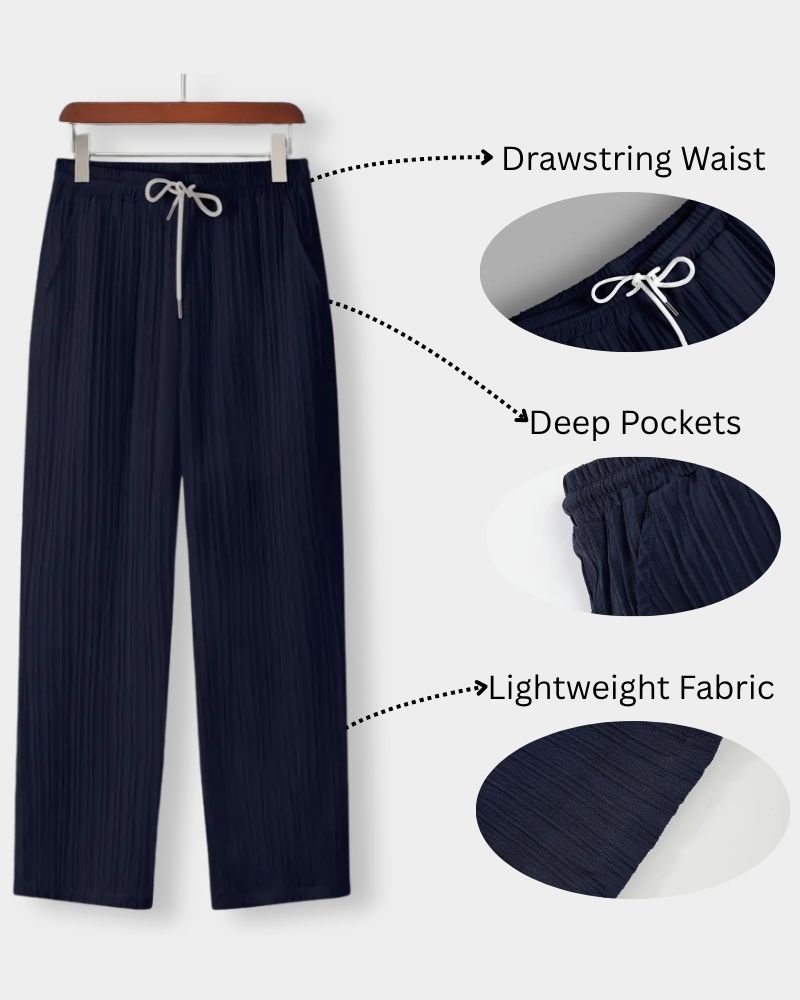 Men’s Indigo Cane Pleated Lounge Pants – Lightweight & Breathable