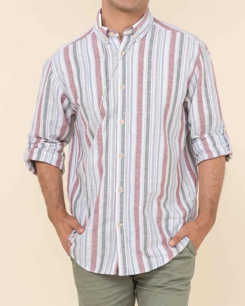 Rustic Stripe Button-Up Shirt Cotton Folk