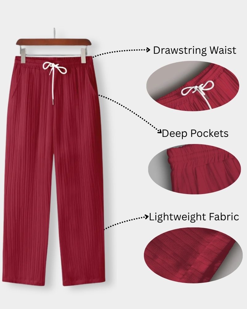 Men’s Eco-Luxe Pleated Lounge Pants – Burgundy (Sugarcane-Inspired)