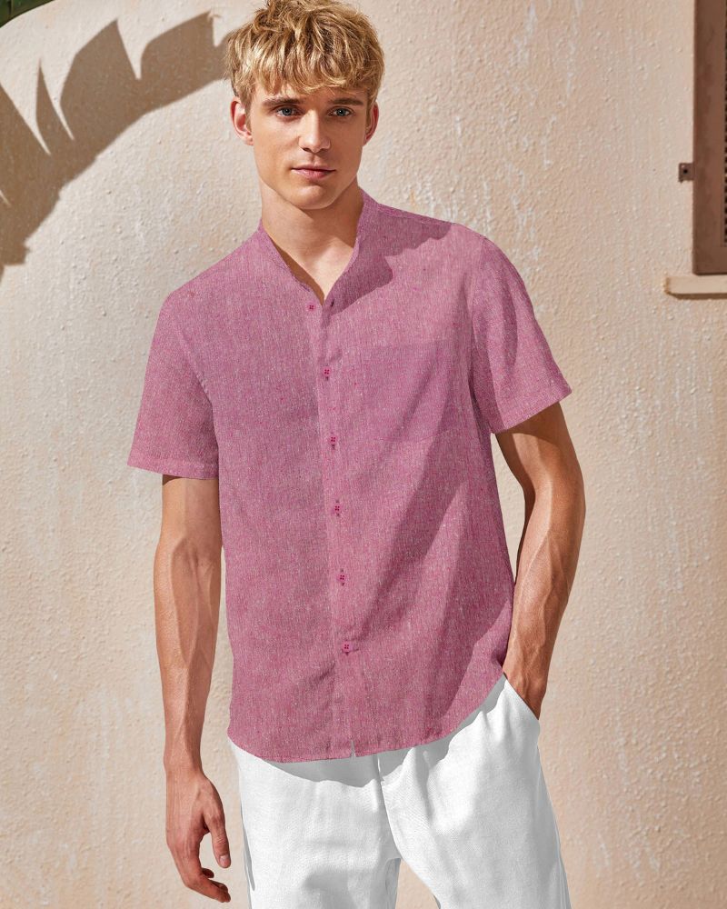 Rosewood Linen Collarless Shirt
