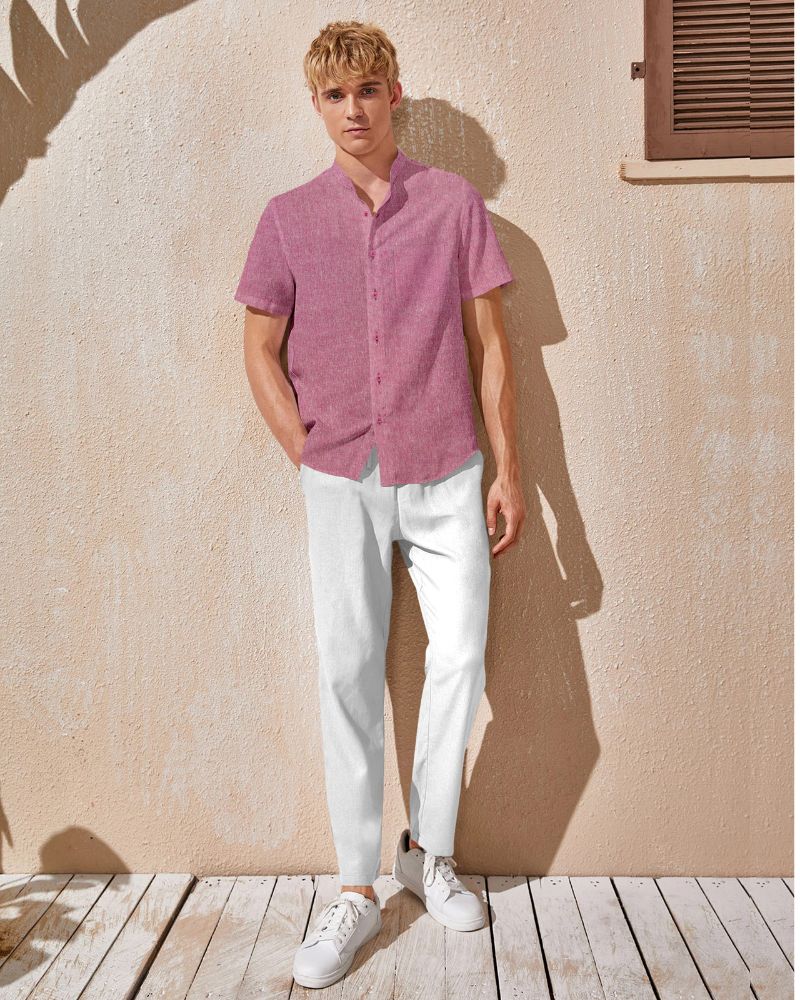 Rosewood Linen Collarless Shirt