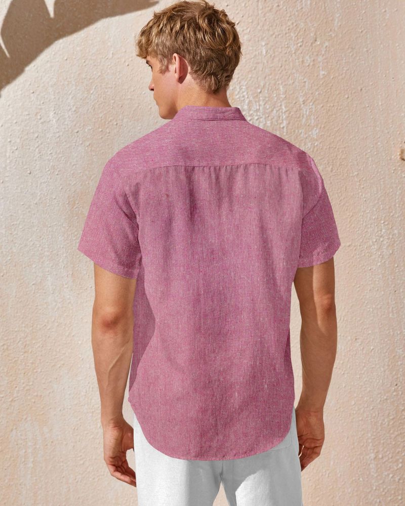 Rosewood Linen Collarless Shirt