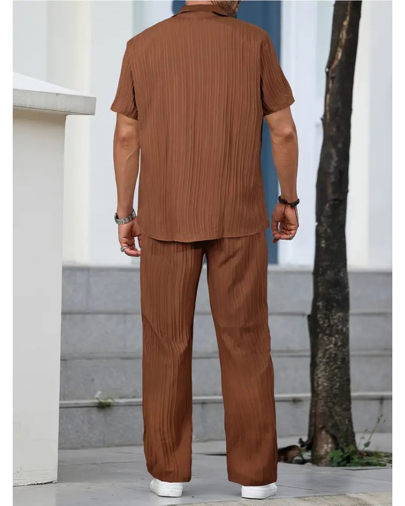 Men’s Chocolate Brown Pleated Co-Ord Set
