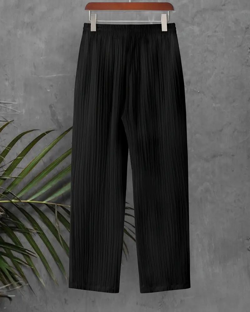 Back view of black pleated lounge pants
