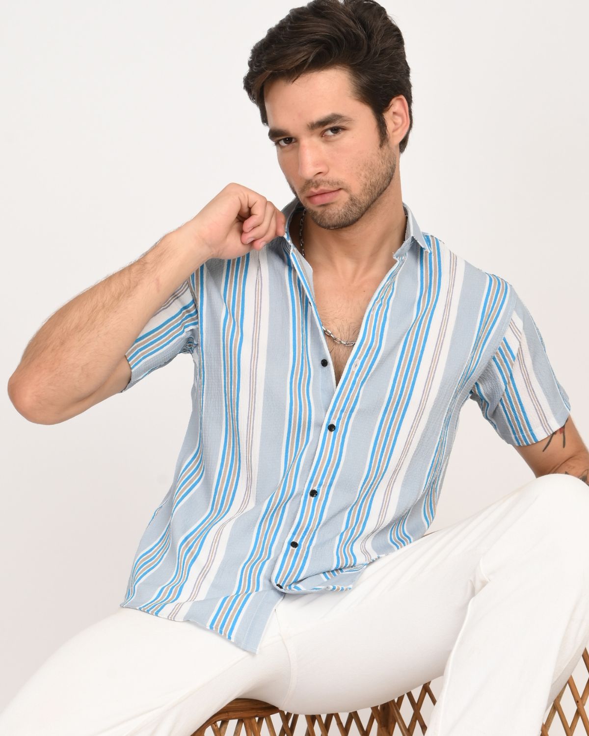 BreezeTex Striped Shirt – front view, lightweight breathable fabric, sizes up to 5XL