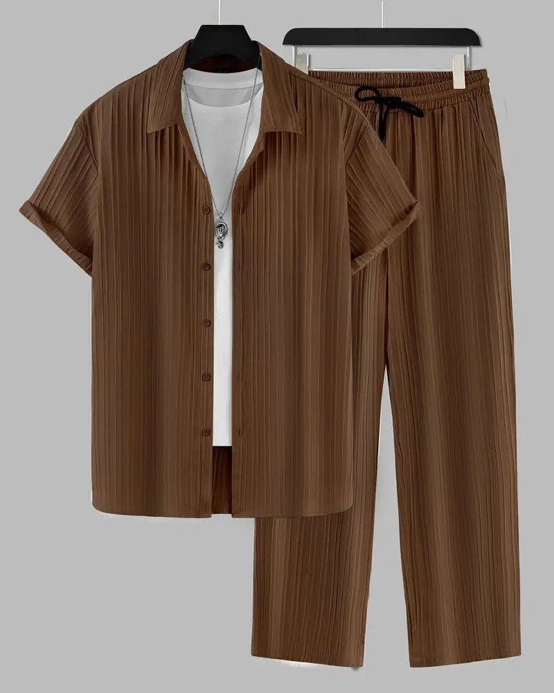 Men’s Chocolate Brown Pleated Co-Ord Set