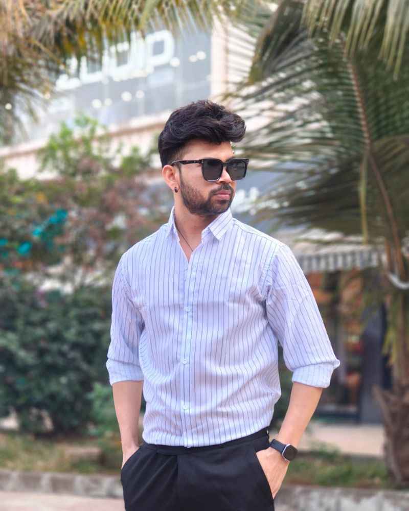 Classic Blue Striped Formal Cotton Shirt