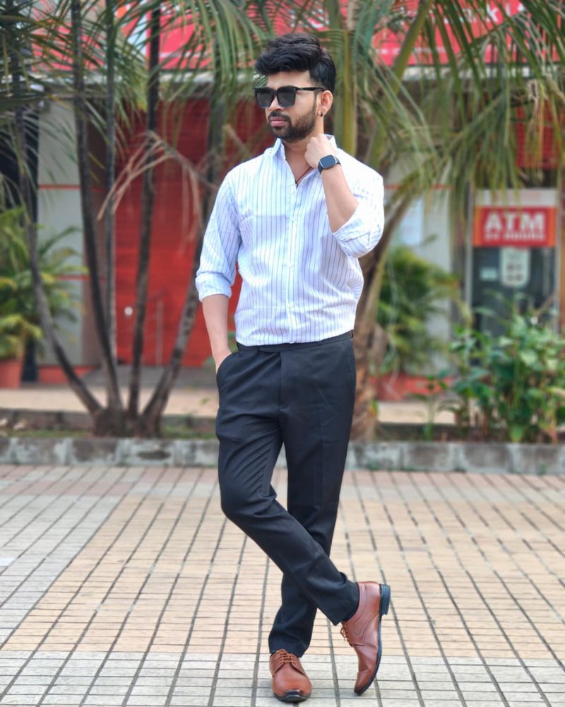Classic Blue Striped Formal Cotton Shirt