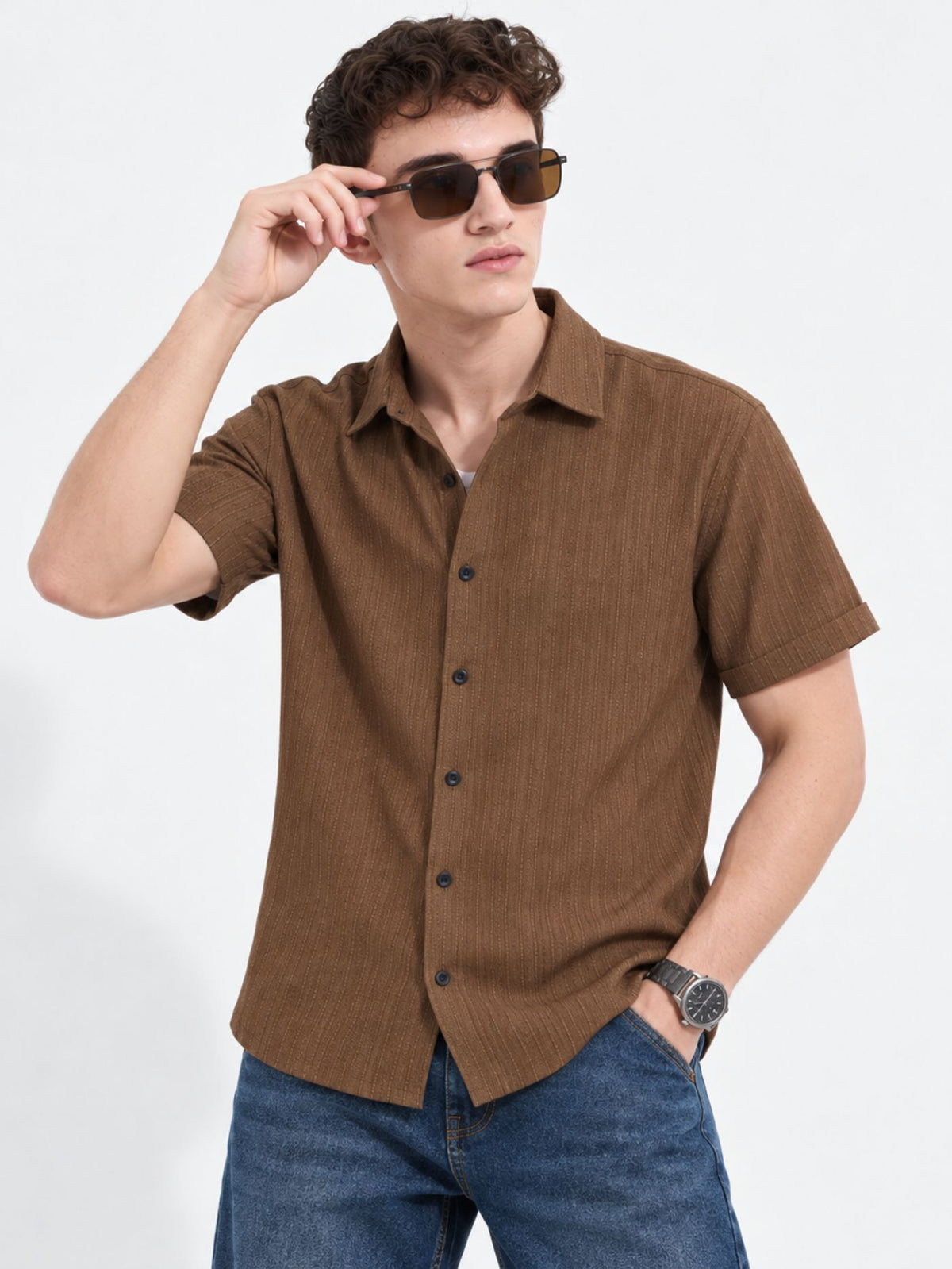 brown textured shirt for men