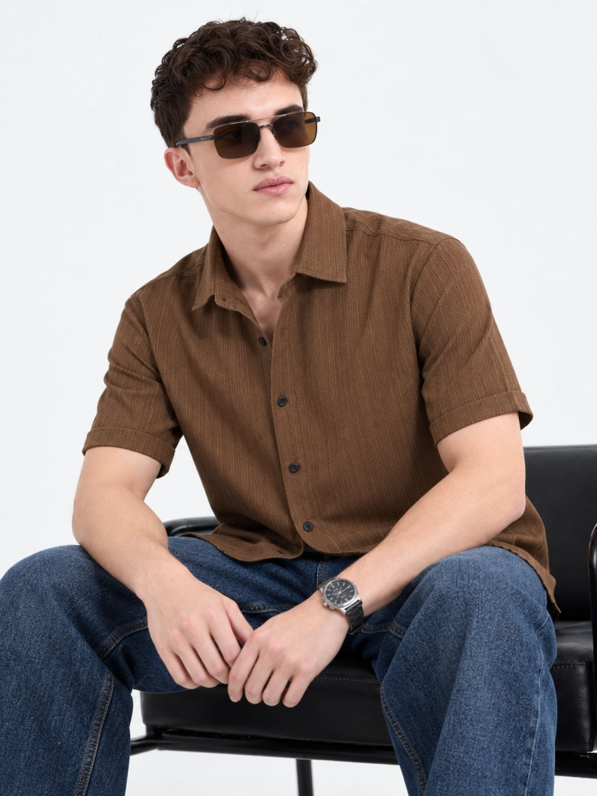 mocha brown textured shirt for men