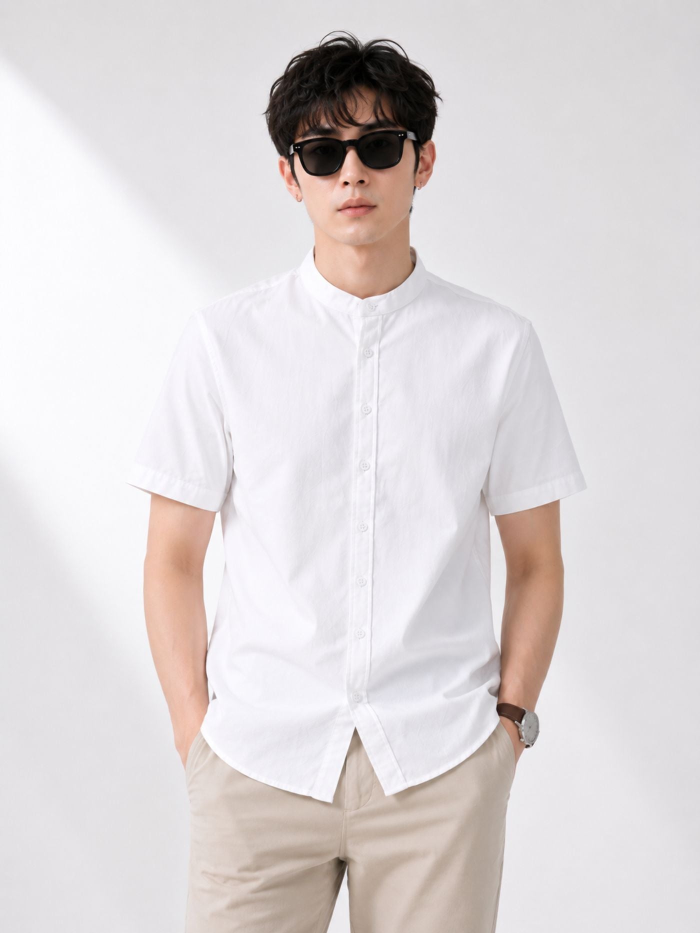 Premium White Stand Collar Shirt for Men