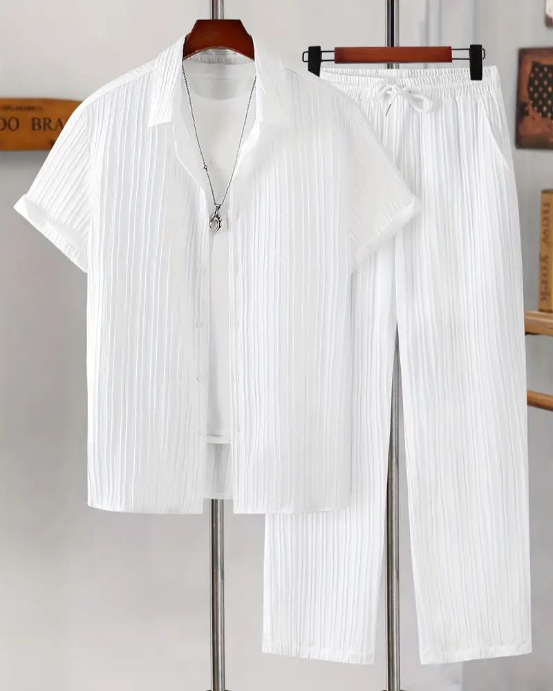 men's white co ord set