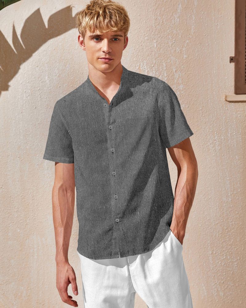 Ash Linen Collarless Shirt