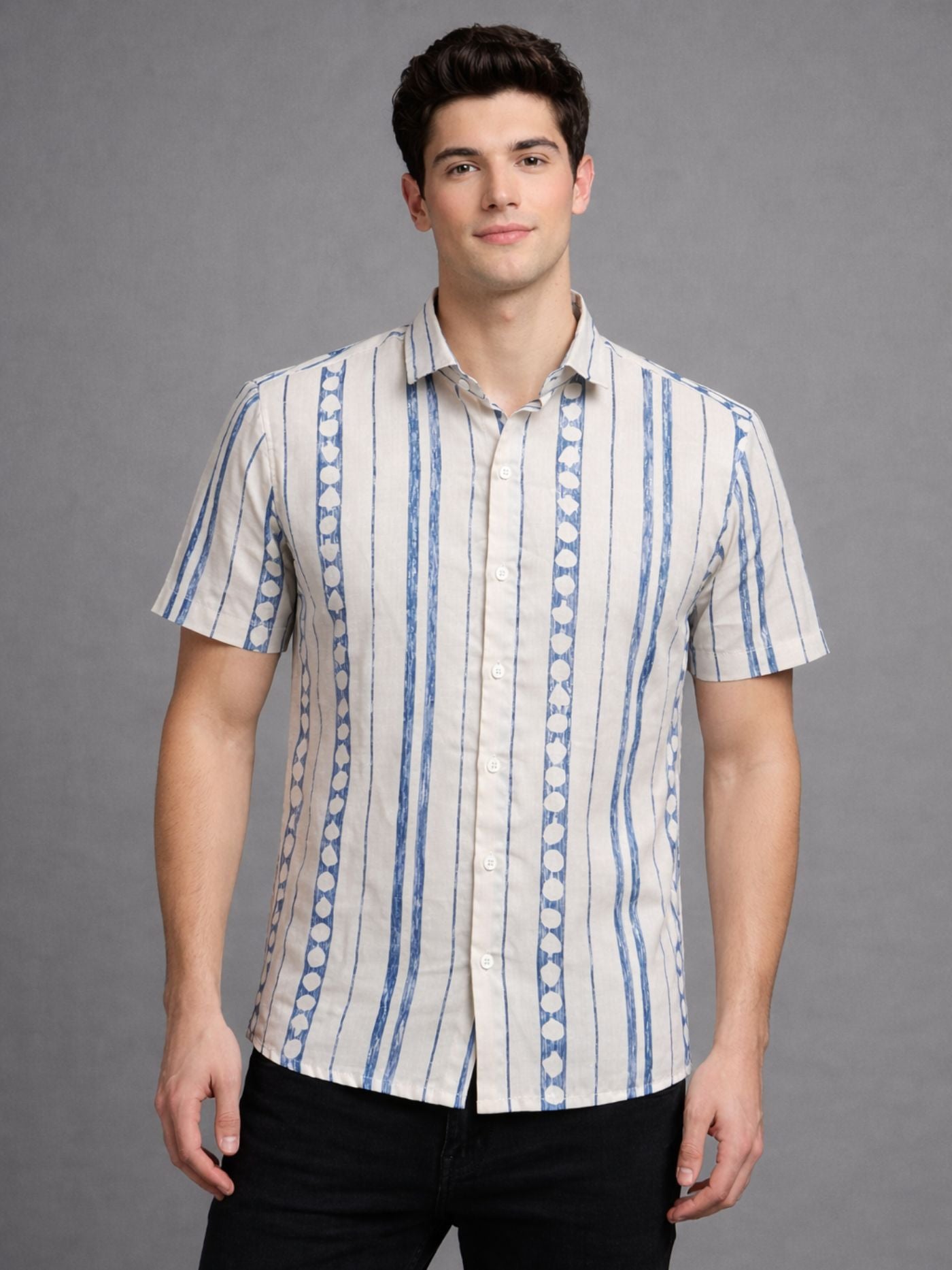 Men wearing ZephyrLine Performance Shirt with vertical stripes