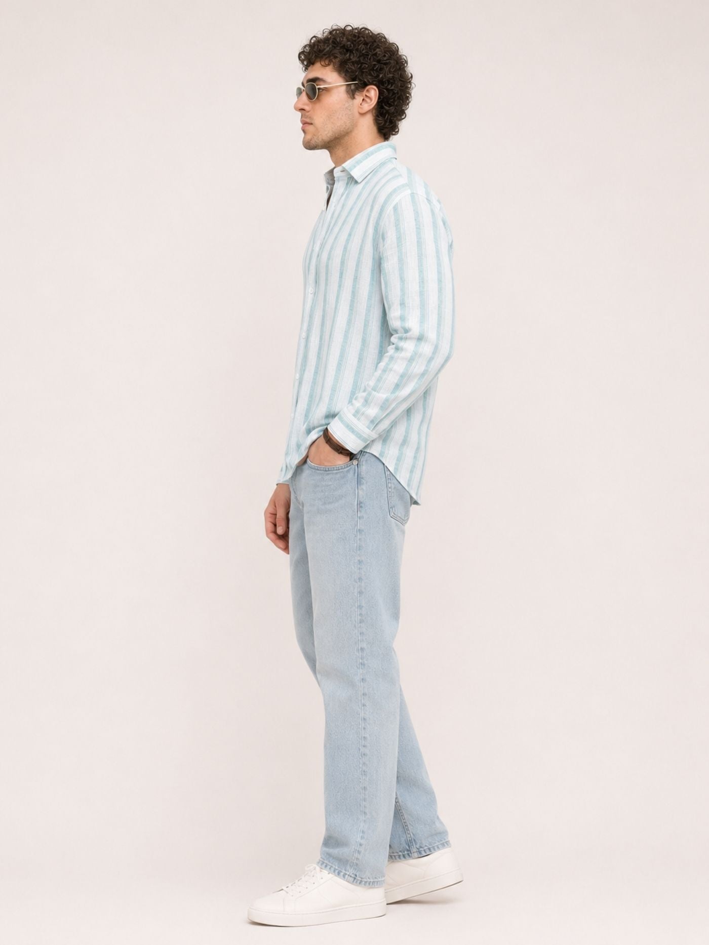 Men's green stripe full sleeve shirt