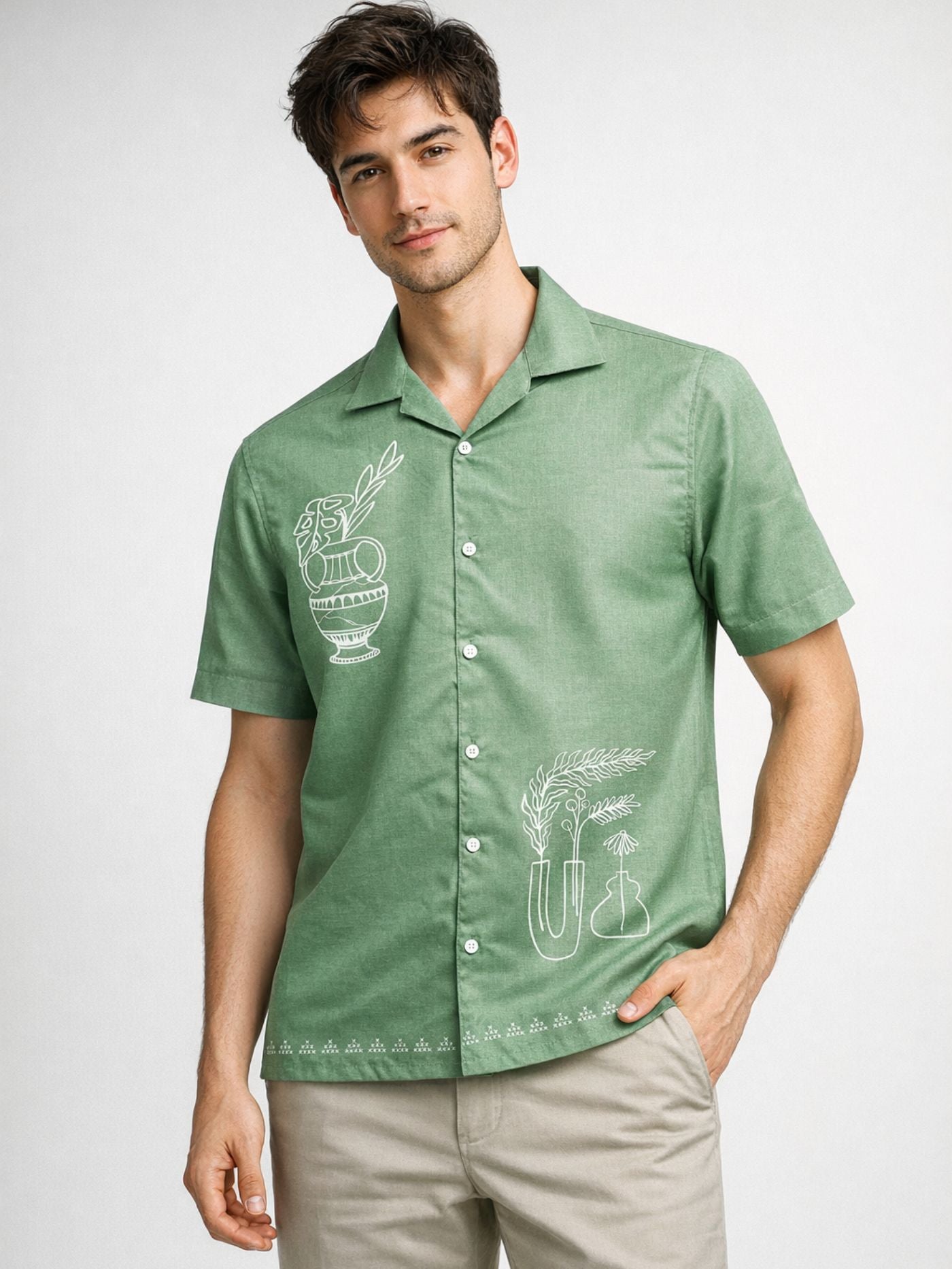 Prana Verde sage green summer shirt for men front view