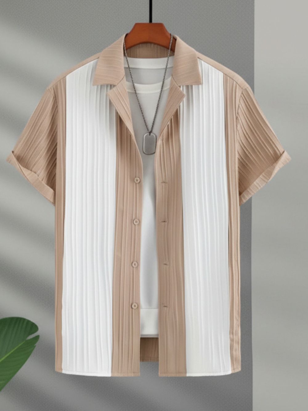 Premium breathable street shirt sand edition for men with beige and white contrast panel design