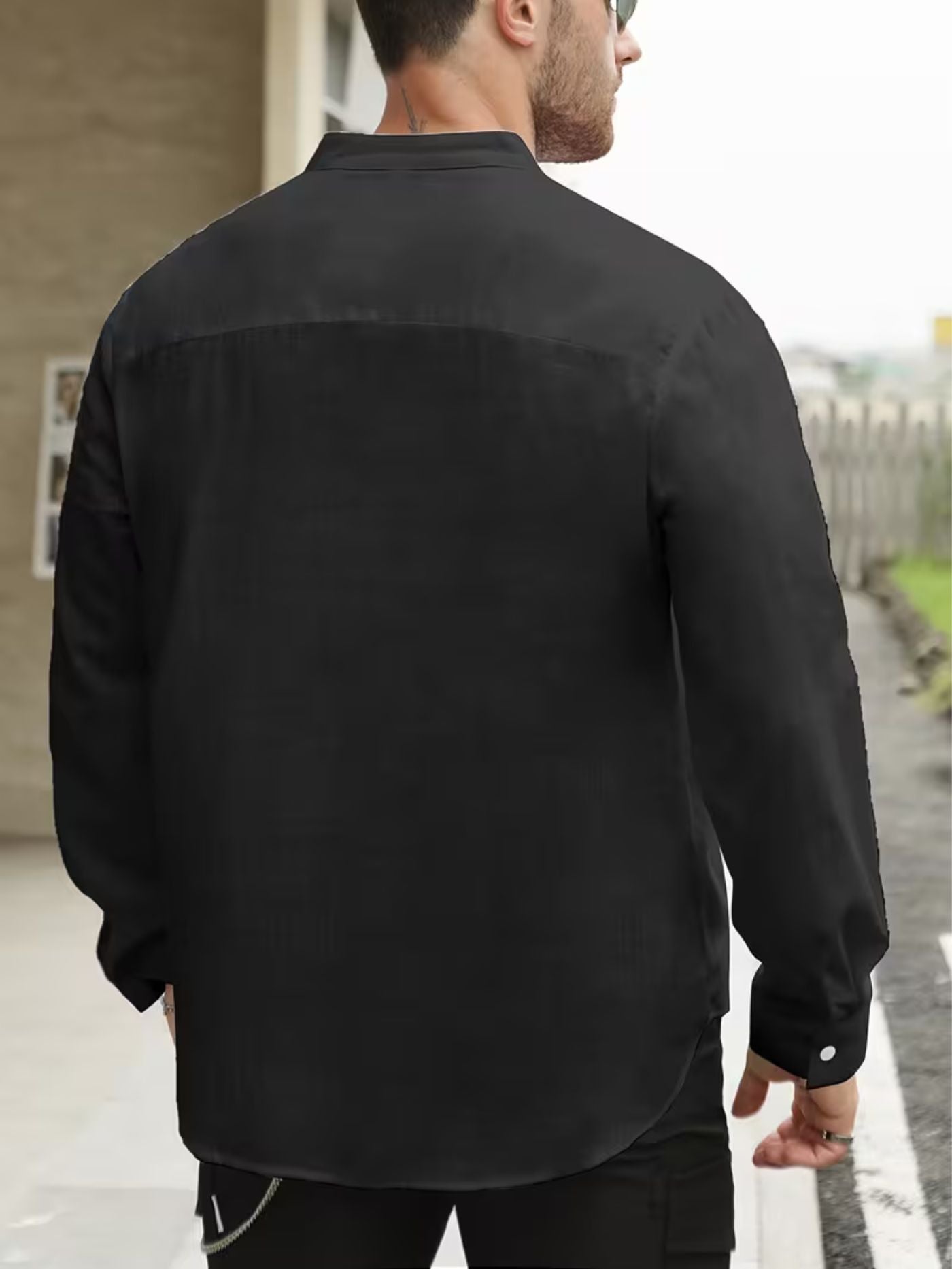 Rolled sleeve detail black performance shirt