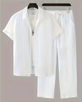 Men's Pleated White Top Bottom Set