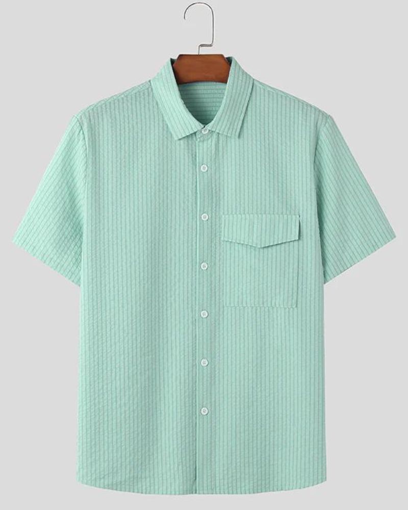 Sea Green Lines Print Shirt For Men