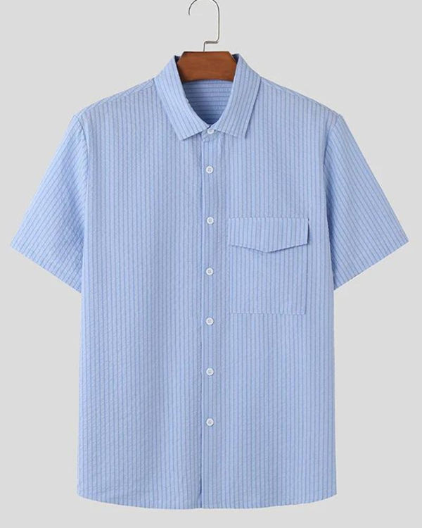 Light Blue Lines Print Shirt For Men