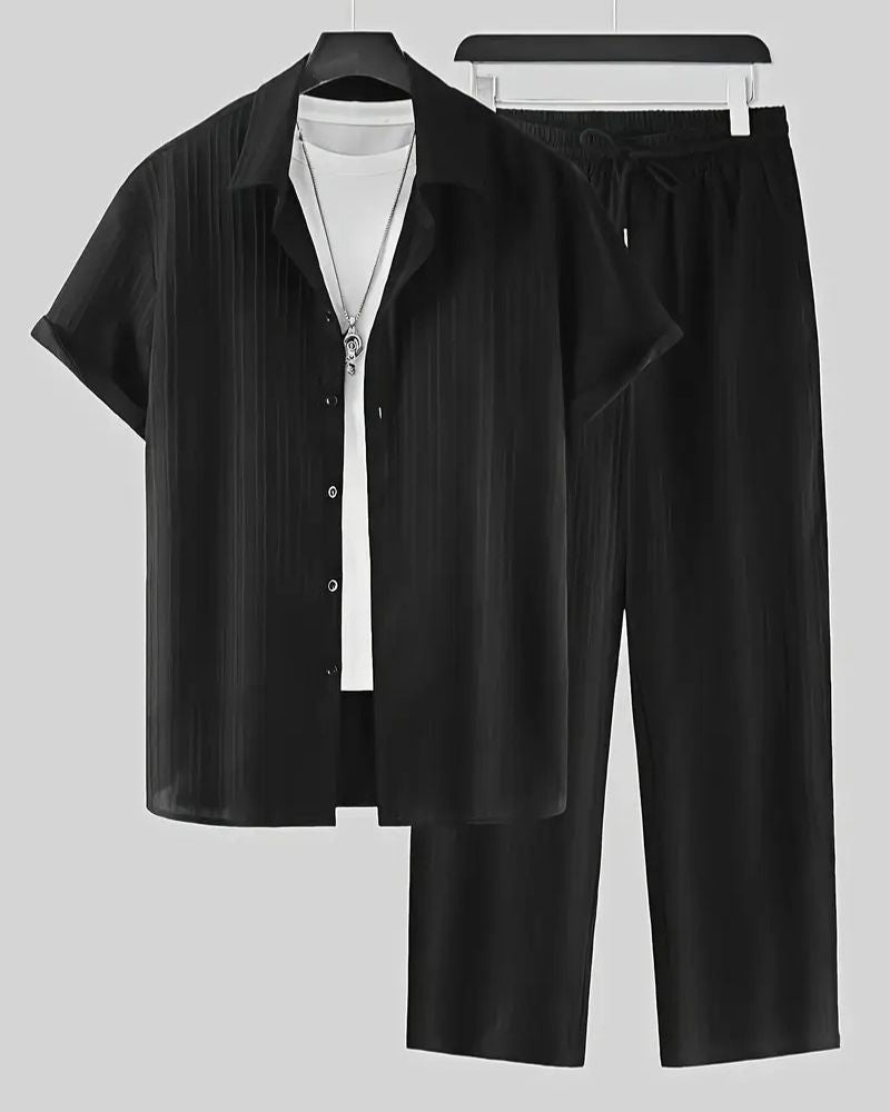 Men's Black Relax Fit Top Bottom Set