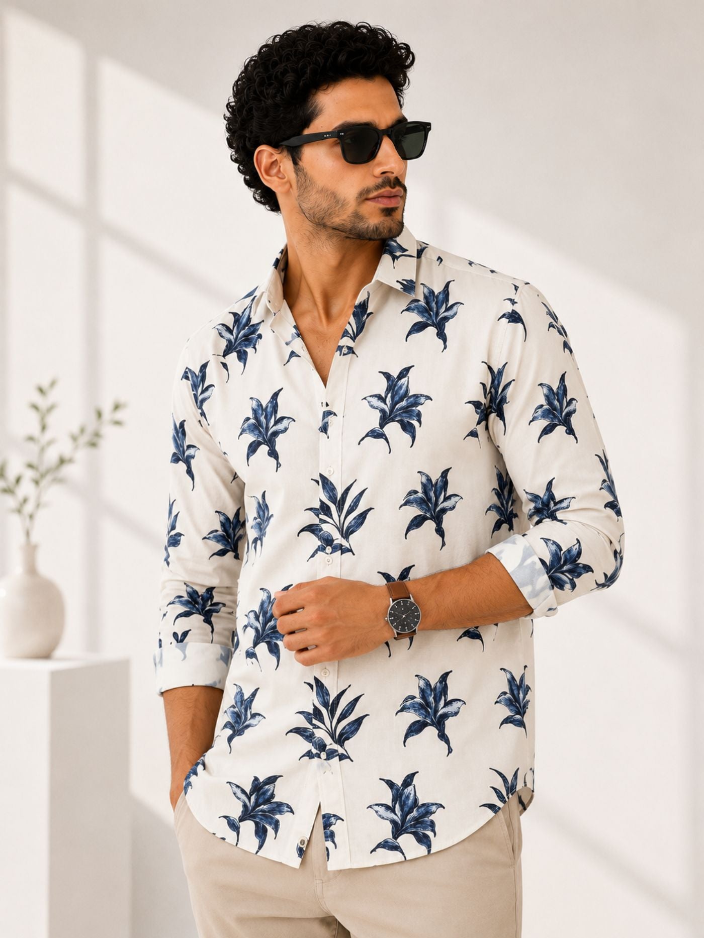 navy blue floral shirt for men