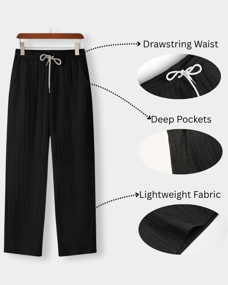 Men’s Noir Cane Pleated Lounge Pants – Lightweight & Breathable
