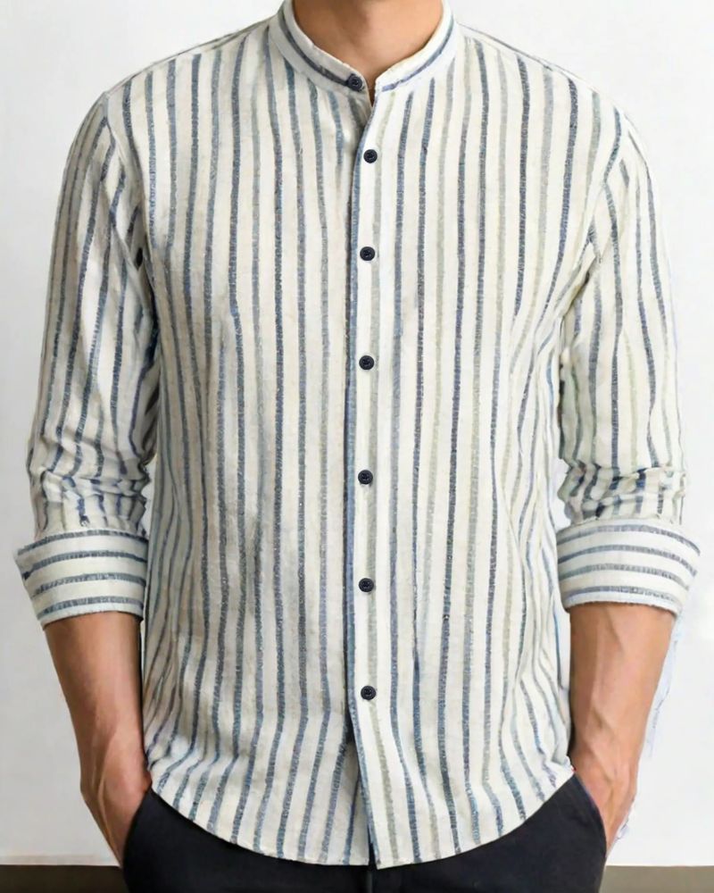 Striped Stand Collar Shirt for Men