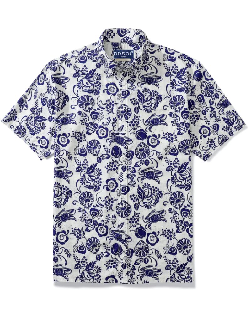 White Blue Multi Print Soft Cotton Shirt