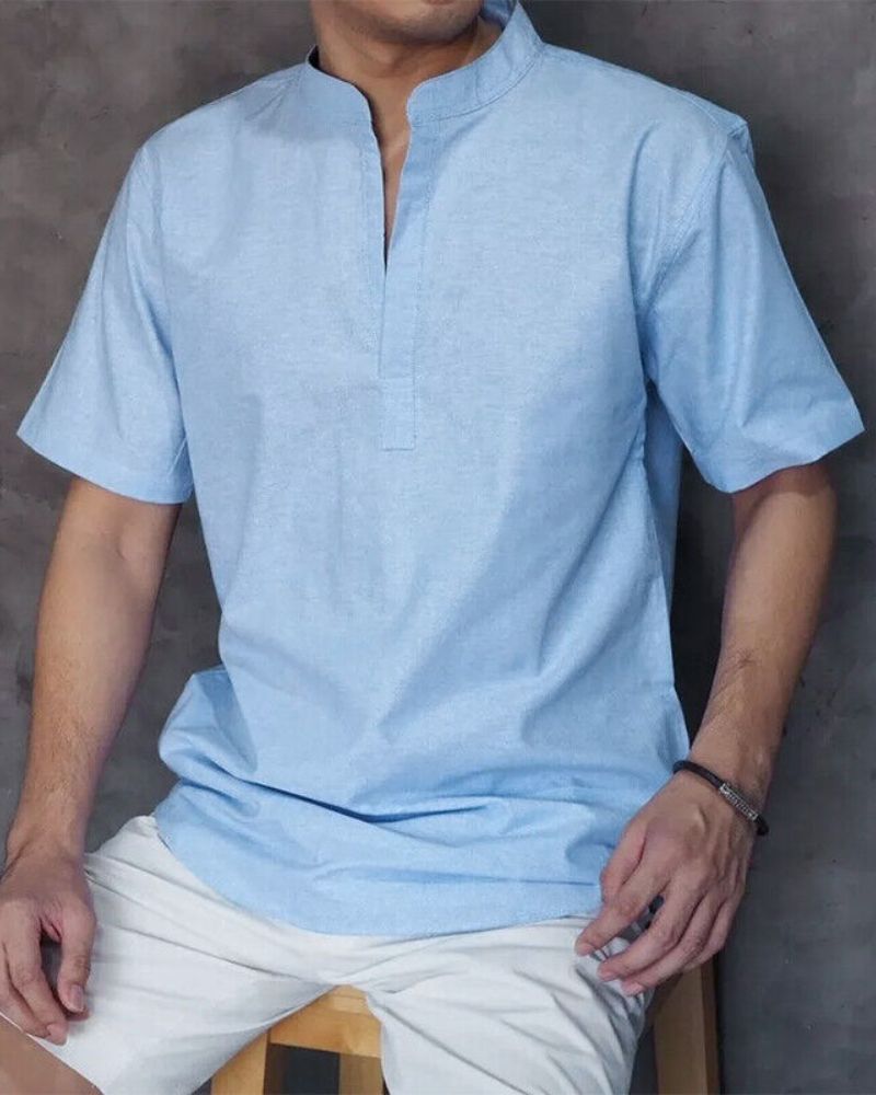 Sky Blue Plain Cotton Kurta Shirt