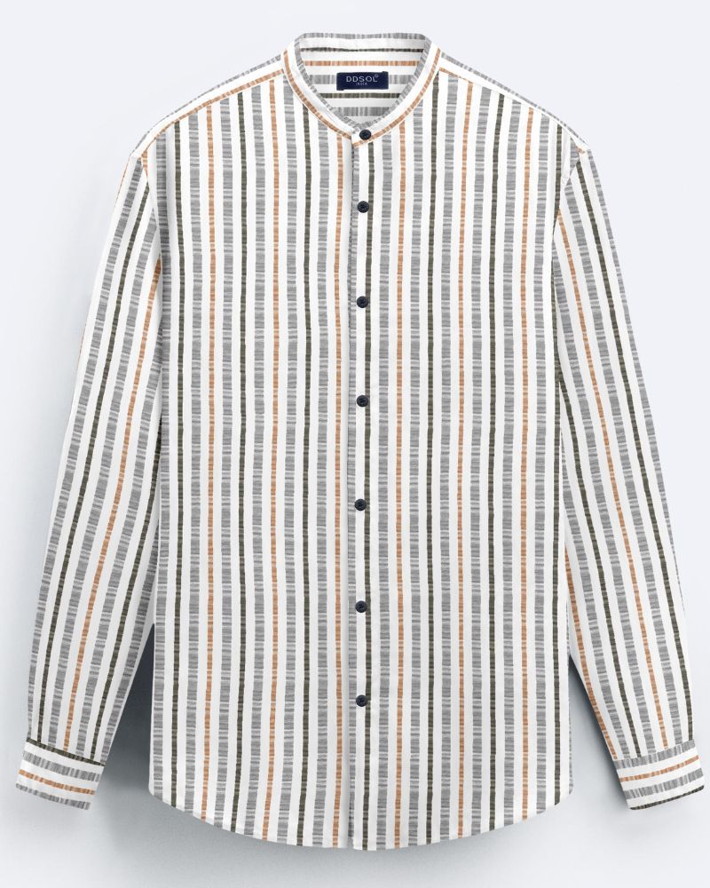 Autumn Striped Stand Collar Shirt