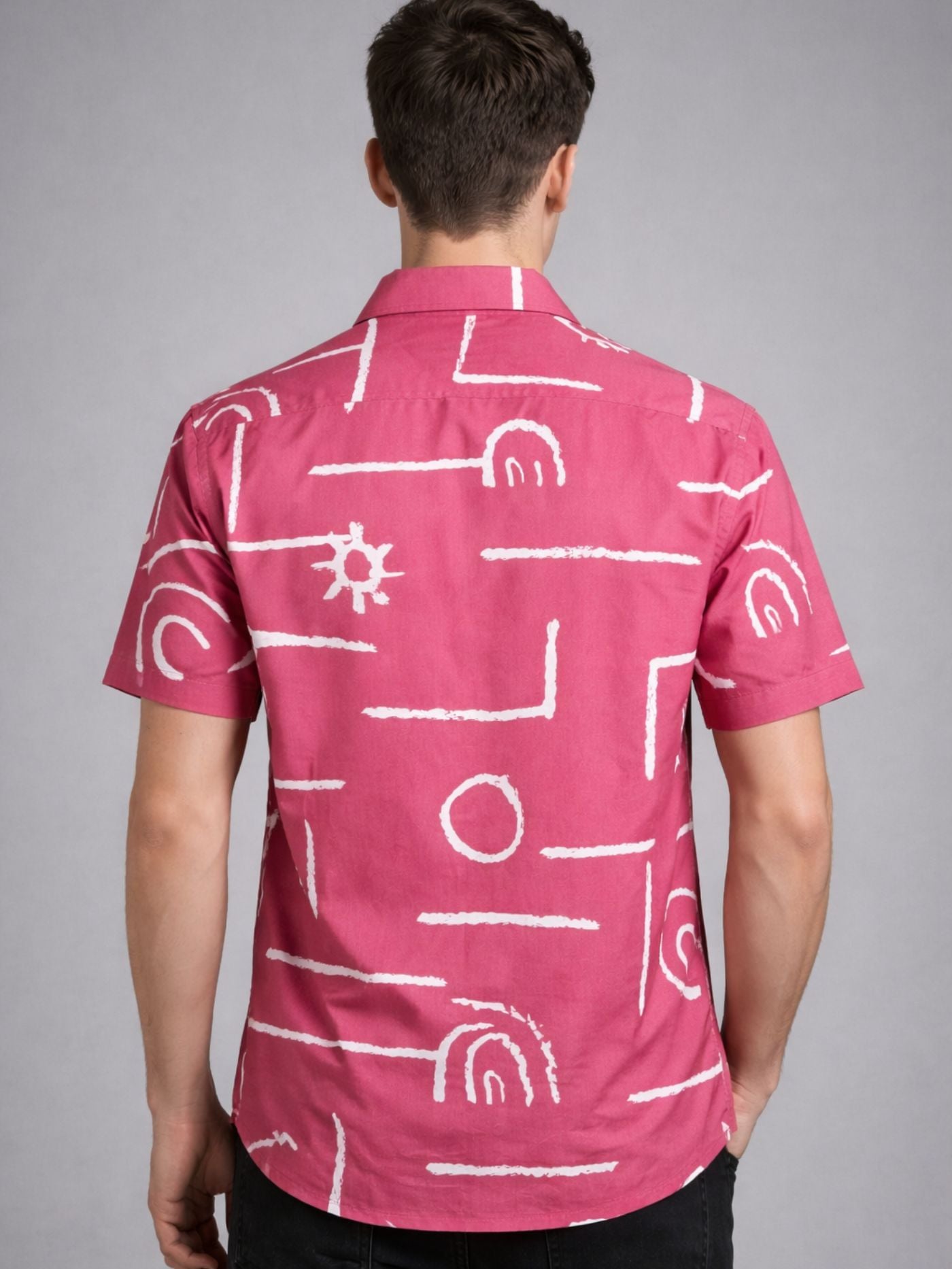 Back view of men abstract pattern shirt