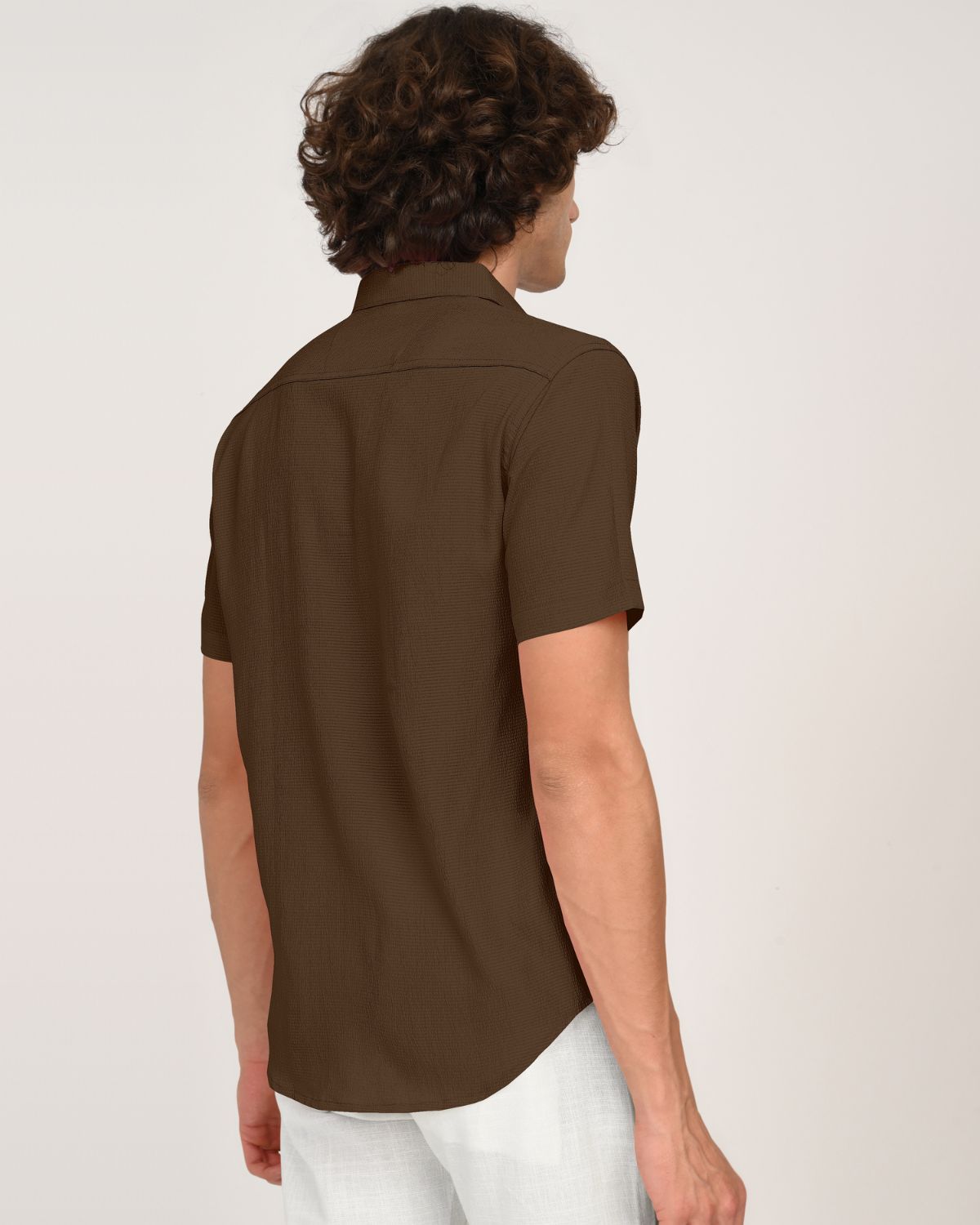 Back view of men’s espresso brown textured casual shirt