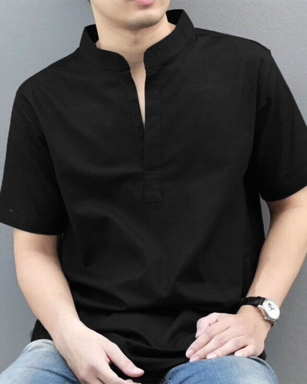 Royal Black Plain Cotton Kurta Shirt