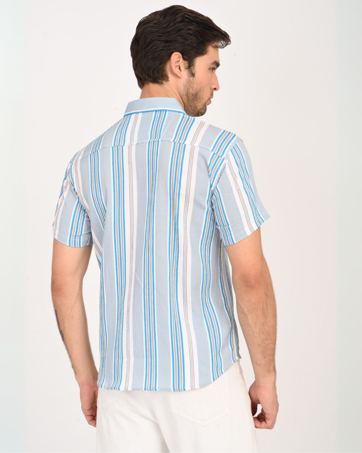 BreezeTex Striped Shirt – back view, soft textured blend, all-season wear