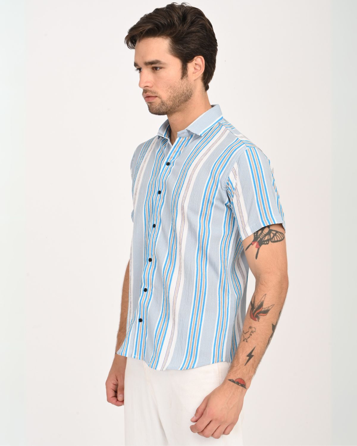 BreezeTex Striped Shirt – back view, soft textured blend, all-season wear
