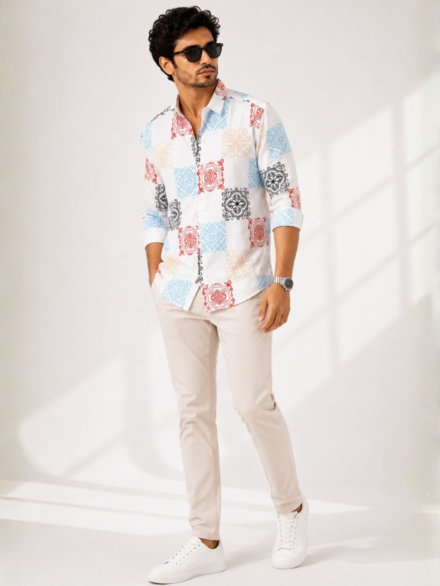 premium geometric print shirt for men