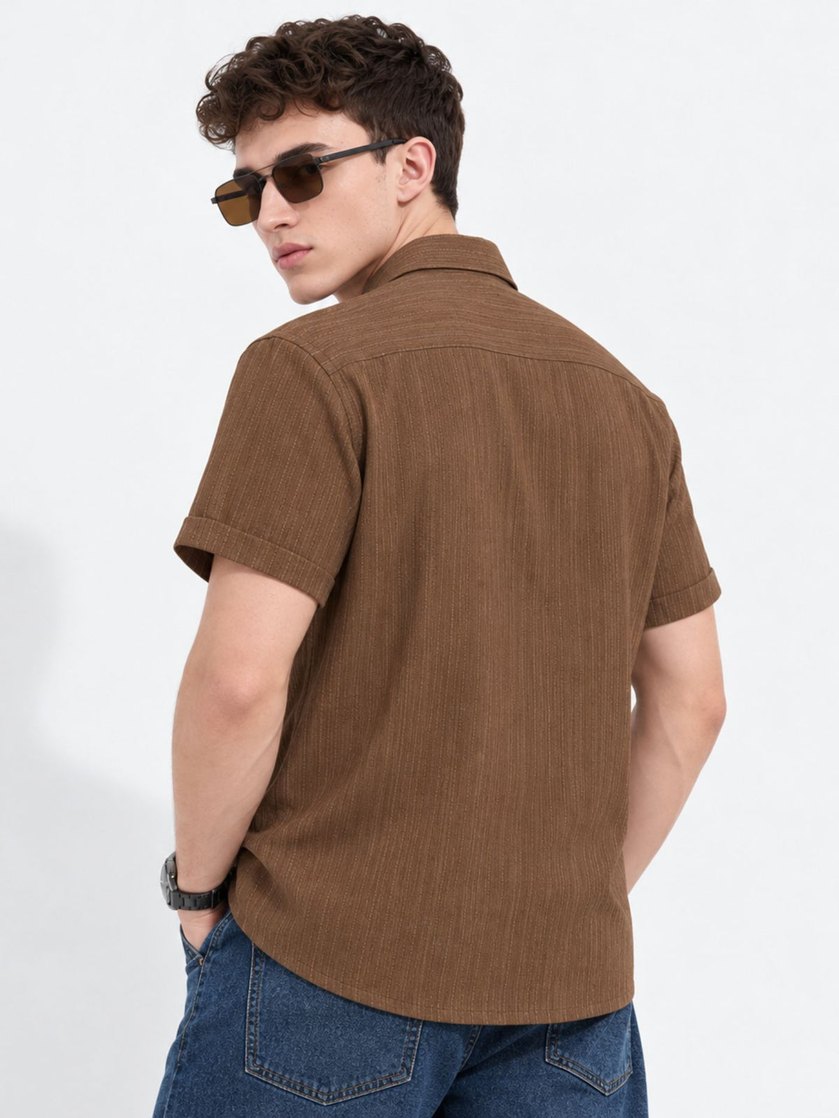 half sleeve textured shirt for men