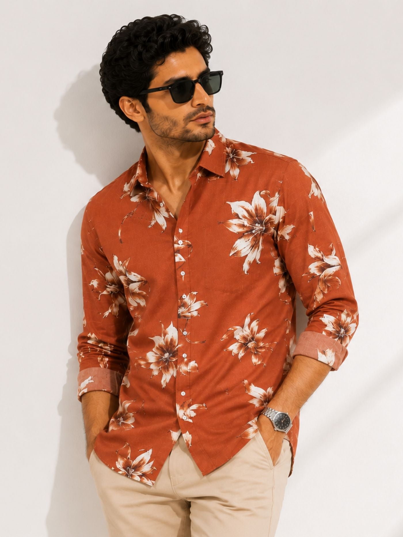 Men’s burnt orange floral shirt