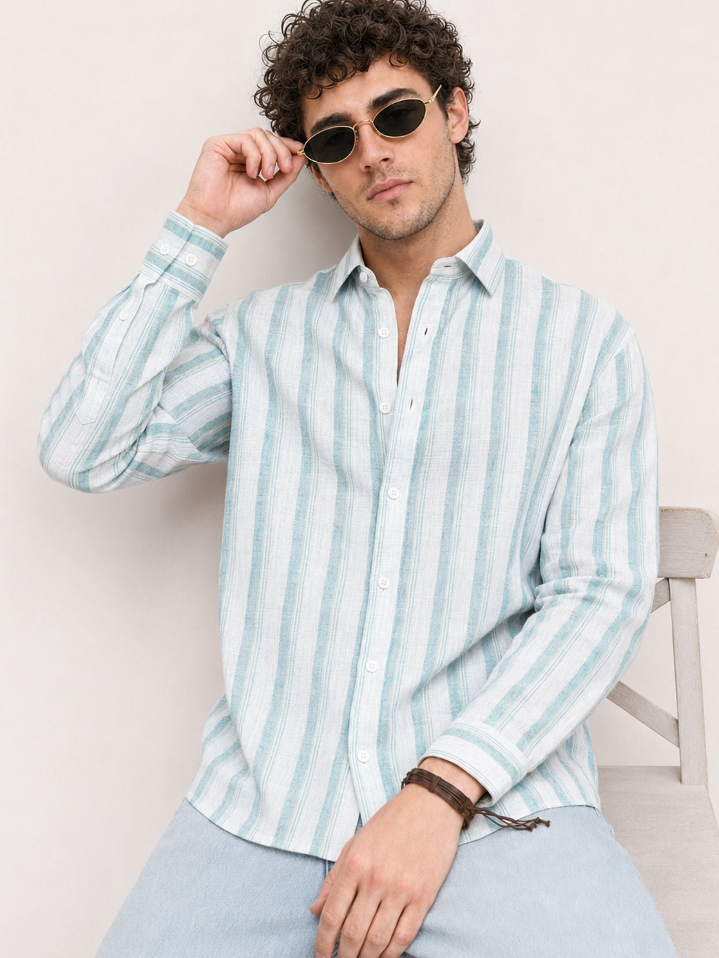 Men’s premium aqua blue striped shirt