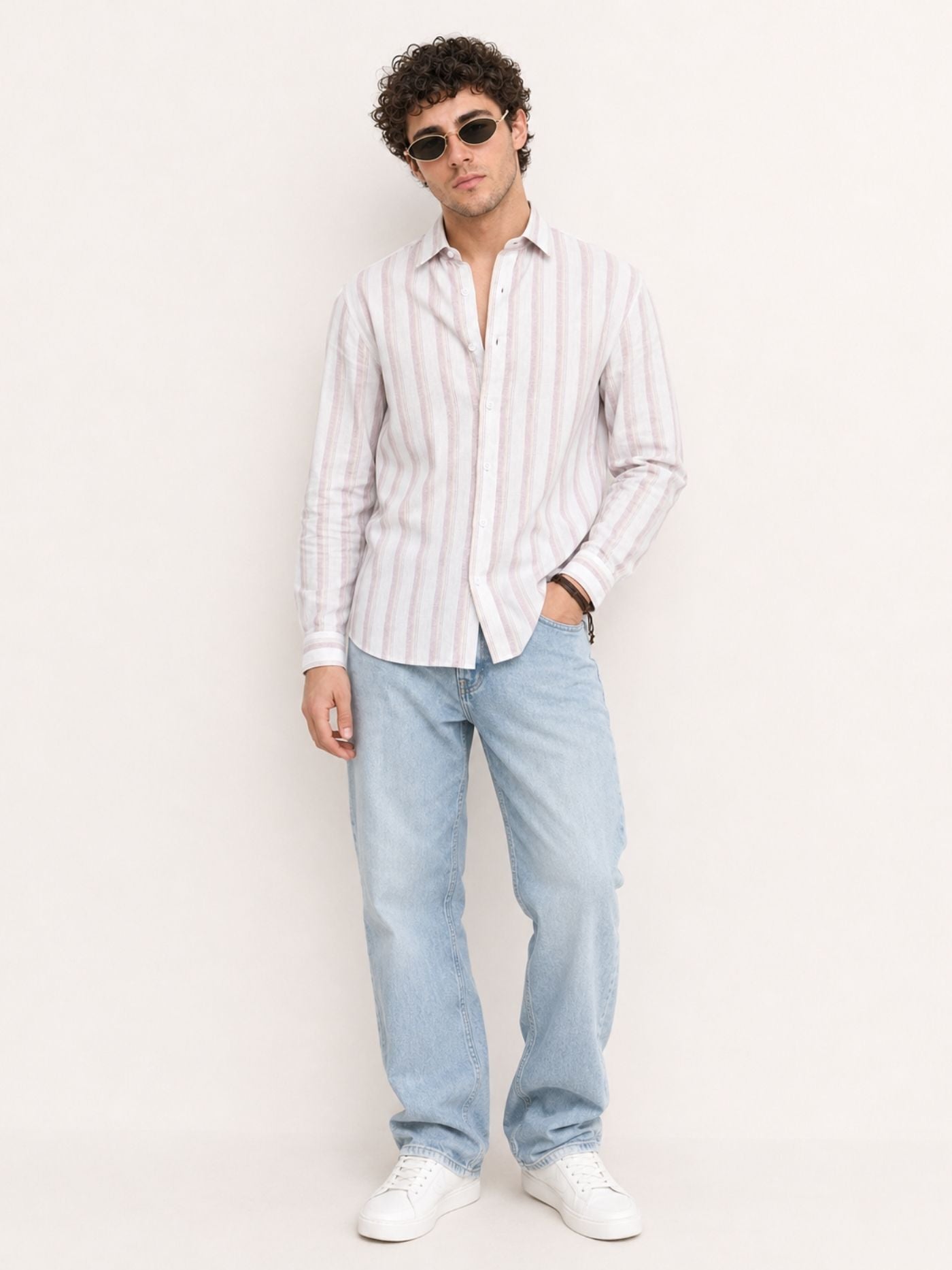 Men's Soft Rose Pink Coastline Stripe Office Shirt