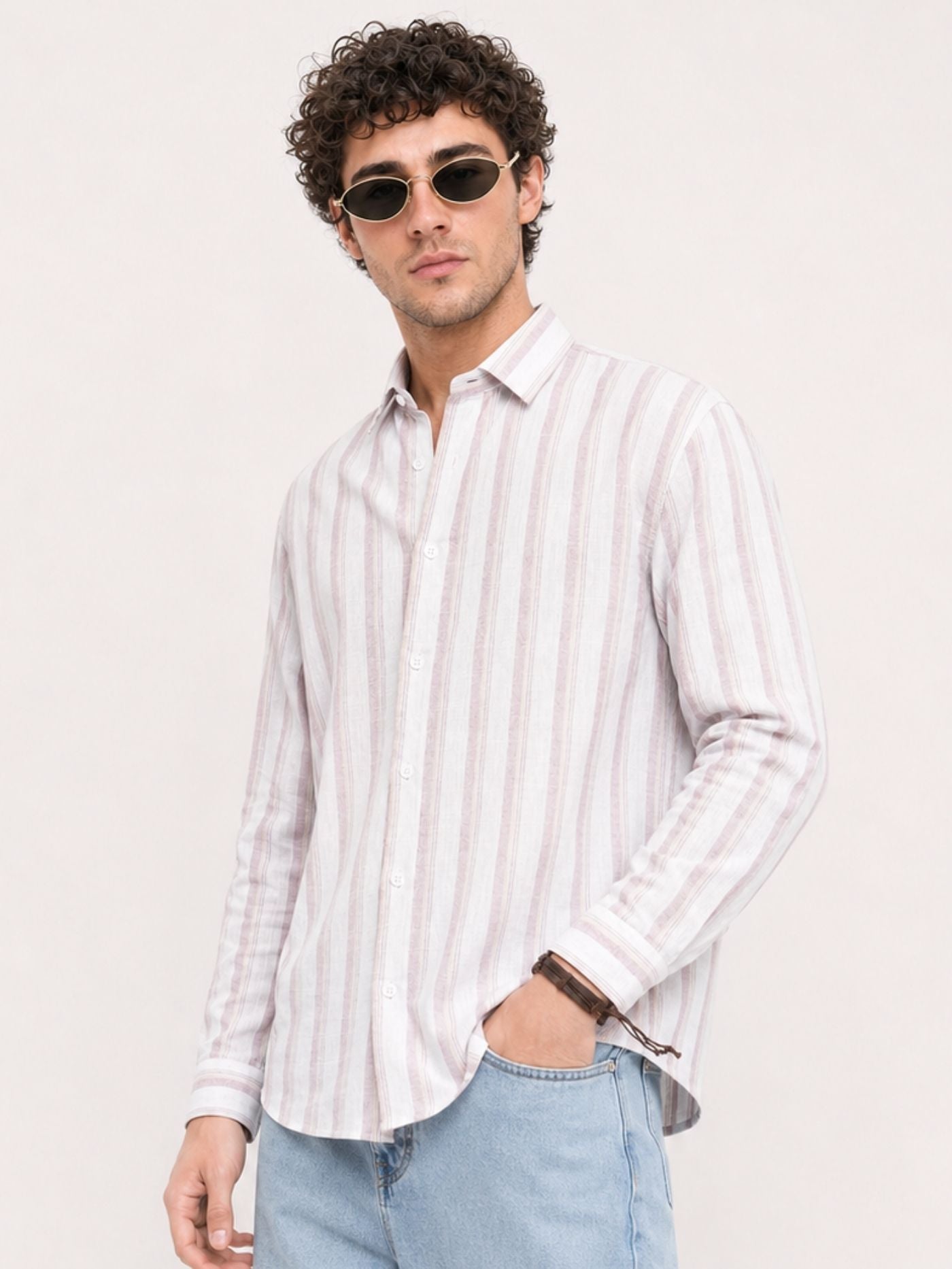 Men’s blush pink striped full-sleeve shirt
